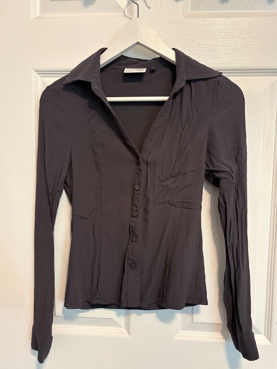 Frank & Oak Tops - Frank & Oak Aubergine Purple Grey Long-Sleeve Button Up Front Top Blouse Shirt